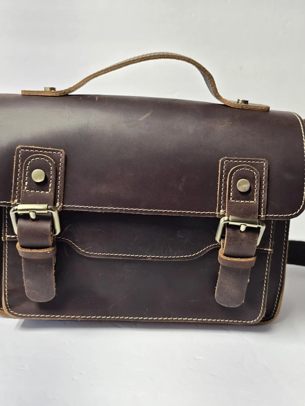 NWOT Men's Hand Crafted Leather Brown Satchel Small Messenger Bag